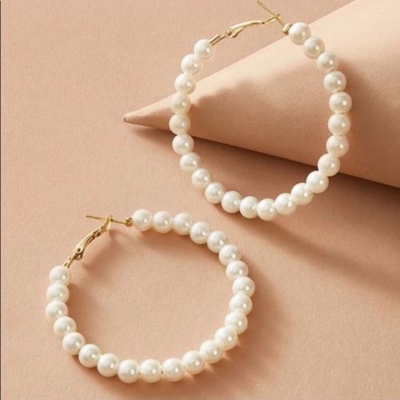 Jewelry - Elegant Gold & Pearl Hoop Earrings